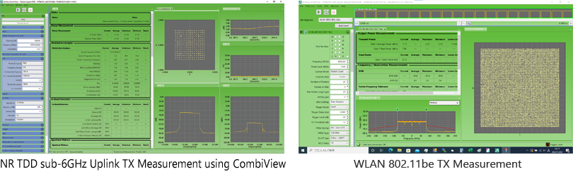 NR TDD sub6GHz Uplink TX Measurement using CombiView, WLAN 11be TX Measurement using CombiView